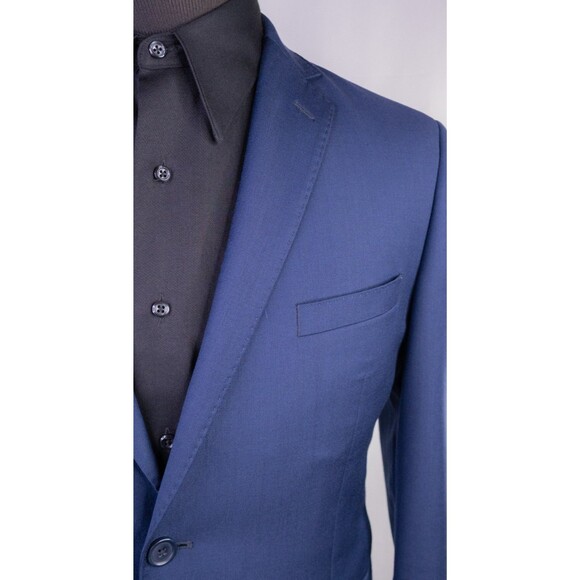 Tallia Boys Jacket Blazer Solid Blue Two Button Boys 18 Husky Dual Vented Wool - Picture 4 of 13